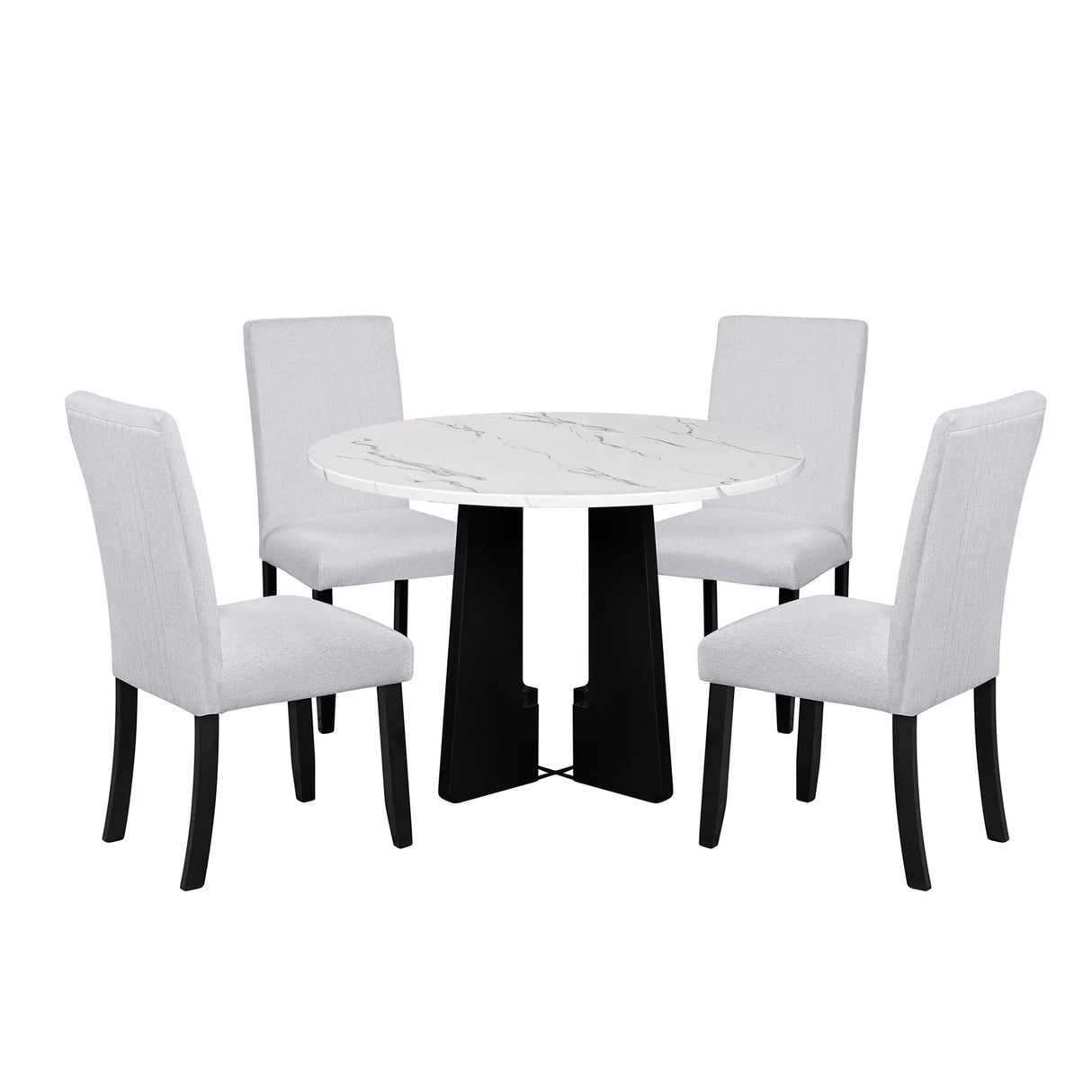 5-Piece Round Solid Wood Dining Table Set With Upholstered Chairs - Omega Lifestyles