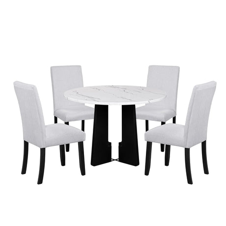 5-Piece Round Solid Wood Dining Table Set With Upholstered Chairs - Omega Lifestyles