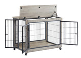 Furniture Style Grey Dog Crate With Rolling Wheels - Omega Lifestyles