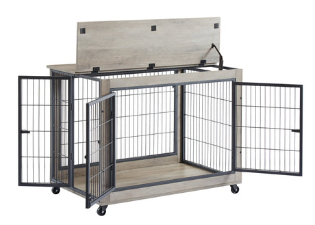 Furniture Style Grey Dog Crate With Rolling Wheels - Omega Lifestyles