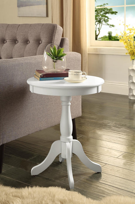 Transitional White Synthetic Wood Round Pedestal Accent Table - Omega Lifestyles