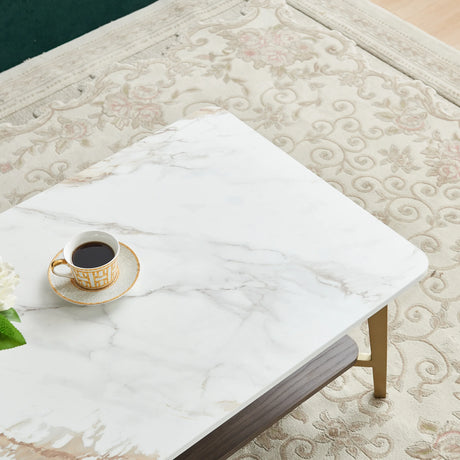 Golden White MDF Metal Frame Rectangular Coffee Table - Omega Lifestyles