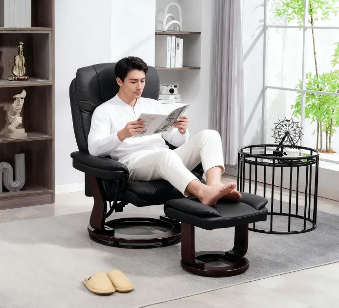 PU Leather Reclining Swivel Chair With Ottoman Footrest - Omega Lifestyles