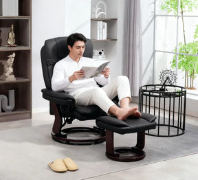 PU Leather Reclining Swivel Chair With Ottoman Footrest - Omega Lifestyles