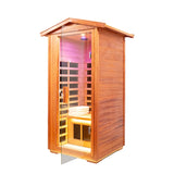 Far Infrared Khaya Wood Outdoor Sauna Room - Omega Lifestyles