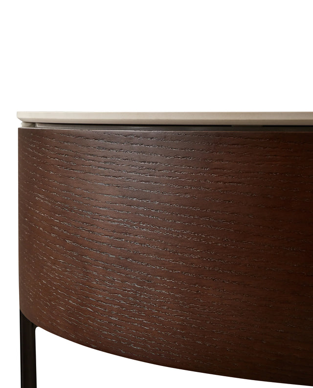Round Ceramic Top Coffee Table With Drawers And Metal Legs - Omega Lifestyles