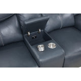 Blue Upholstered Motion Reclining Loveseat With Console - Omega Lifestyles