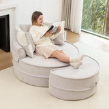 Modern Gray Chenille Barrel Accent Chair With Ottoman - Omega Lifestyles