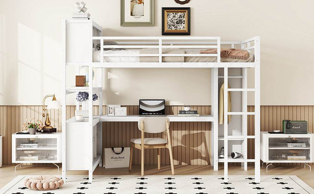 Full Metal Loft Bed With Wardrobe And L-Shaped Desk - Omega Lifestyles