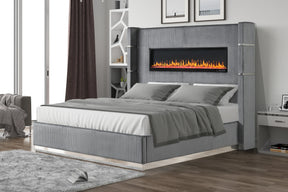 Modern Queen Velvet Upholstered Bed With Ambient Lighting - Omega Lifestyles