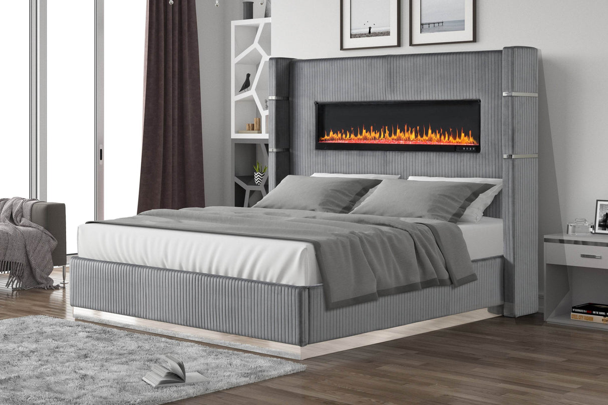 Modern Velvet Upholstered King Size Wood Bed Frame