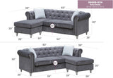 Gray Velvet Chaise Lounge Sofa With Pocketed Coil Seating - Omega Lifestyles