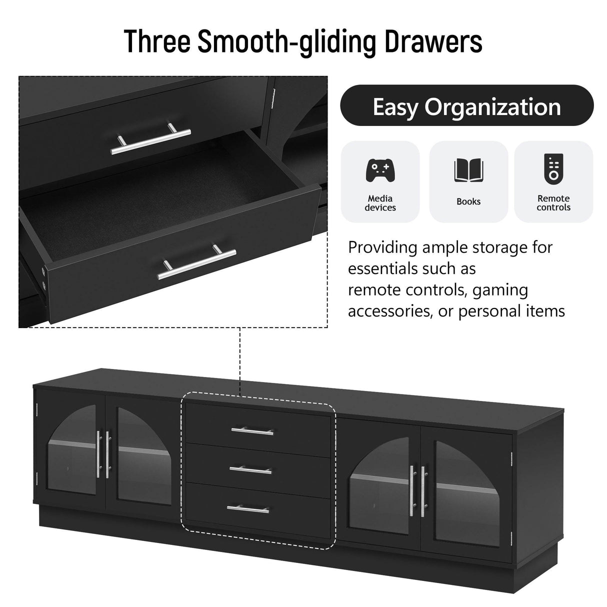 Modern Minimalist Black MDF TV Stand With Storage - Sleep Galleria