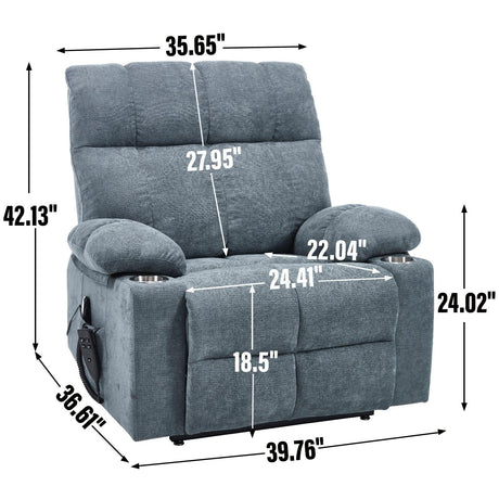 Medium-Firm Chenille Power Lift Recliner Chair With Massage - Omega Lifestyles