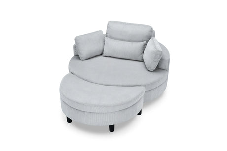Gray Corduroy Round Sofa With Adjustable Headrest And Tray - Omega Lifestyles