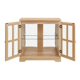 Antique Oak LED Glass Display Cabinet With Adjustable Shelves - Omega Lifestyles