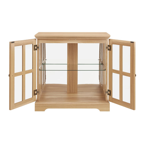 Antique Oak LED Glass Display Cabinet With Adjustable Shelves - Omega Lifestyles