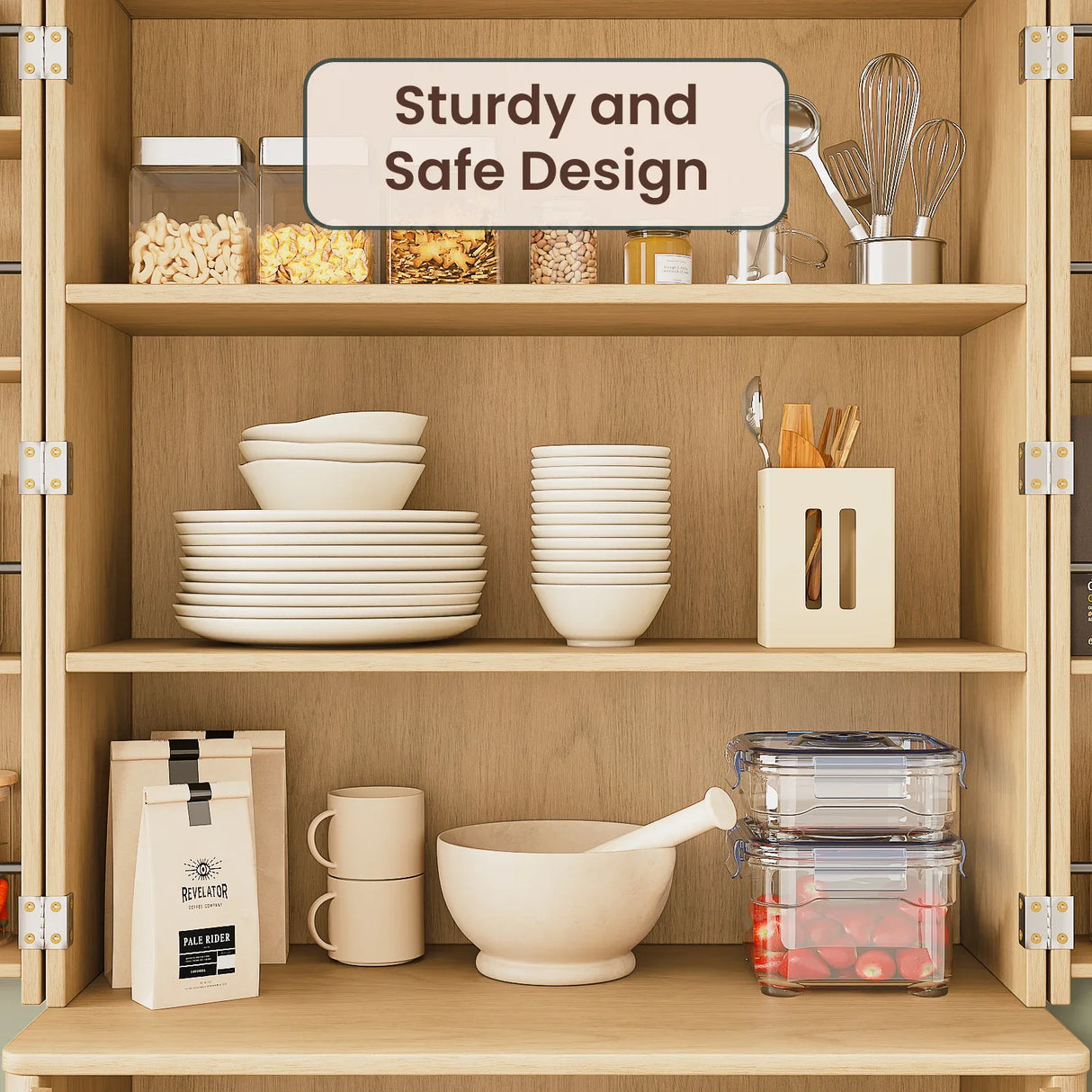 Modern Fluted Walnut Pantry Cabinet With Shelves - Omega Lifestyles