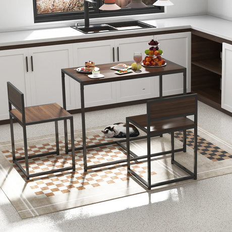 Modern Rectangular Brown MDF 3-Piece Dining Table Set - Omega Lifestyles