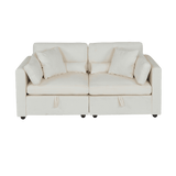 Beige Chenille 3-Seat Sofa With Hardware Feet - Omega Lifestyles