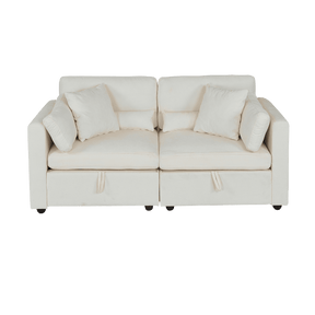 Beige Chenille 3-Seat Sofa With Hardware Feet - Omega Lifestyles