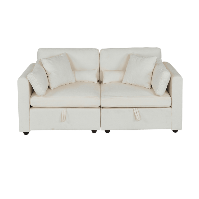 Beige Chenille 3-Seat Sofa With Hardware Feet - Omega Lifestyles