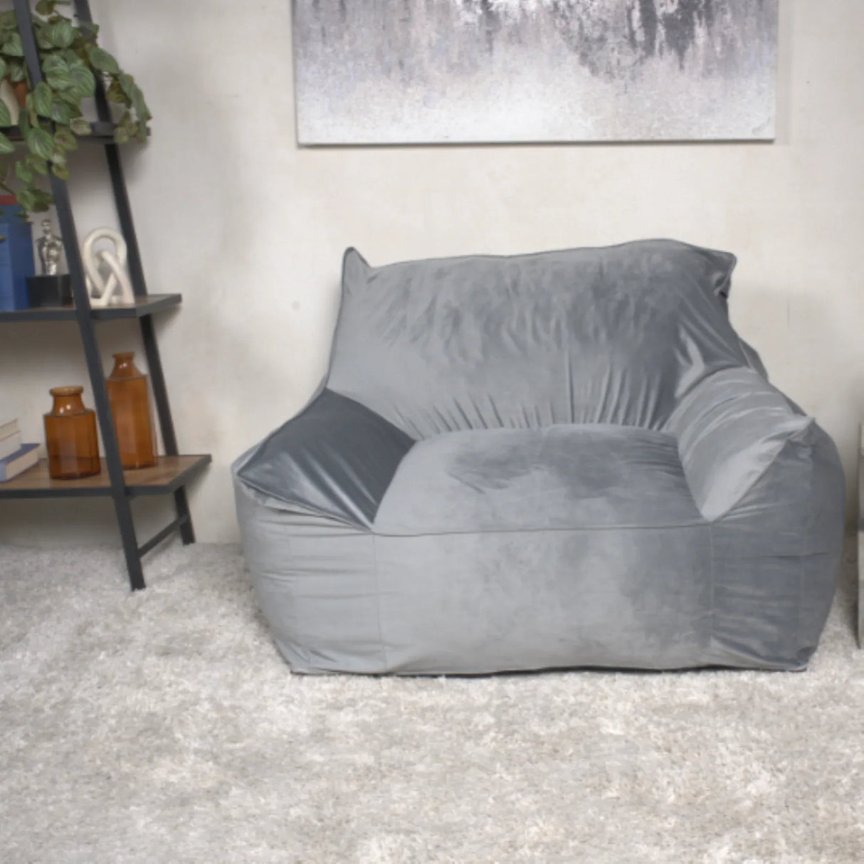 Velvet Foam Filled Cozy Bean Bag Chair With Armrests - Omega Lifestyles