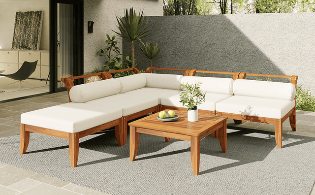 6-Piece Acacia Wood Modular Outdoor Patio Sofa Set - Omega Lifestyles
