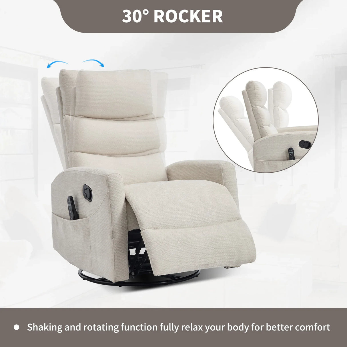 Heat Massage Recliner Chair With Swivel Rocking - Omega Lifestyles