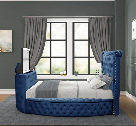 Modern Crystal Tufted Upholstered Wood Queen Bed Frame - Omega Lifestyles