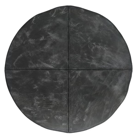 Round Distressed Buffalo Leather Pouf Ottoman - Omega Lifestyles