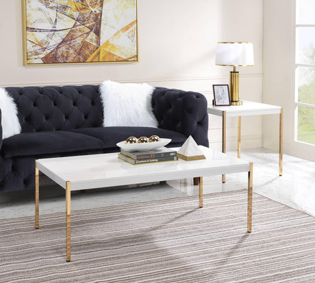 Minimalistic White Gold Finish Composite Wood Coffee Table - Omega Lifestyles