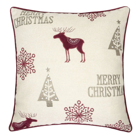 Merry Christmas Embroidered Poly Linen Throw Pillow 20x20-Inch - Omega Lifestyles