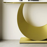 Half-Moon Faux Marble Top Gold Metal Console Table - Omega Lifestyles