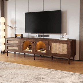 Rattan-Inspired Media Console TV Stand With Storage - Omega Lifestyles