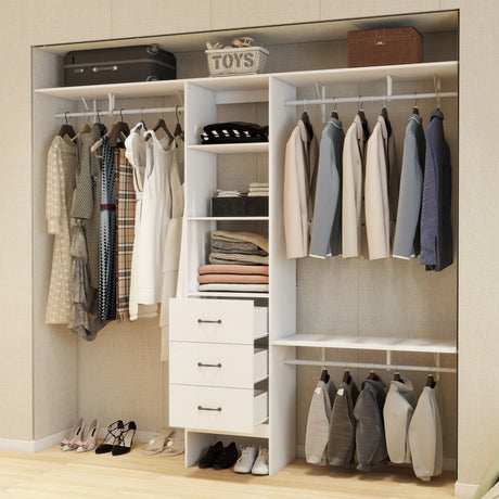 96-Inch White Adjustable Wood Metal Closet Organizer System - Omega Lifestyles