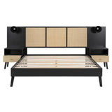 Queen Solid Wood Platform Bed Frame With Nightstands And Lamps - Omega Lifestyles