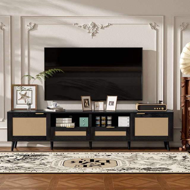 Modern Rattan TV Stand With Storage Cabinet - Sleep Galleria
