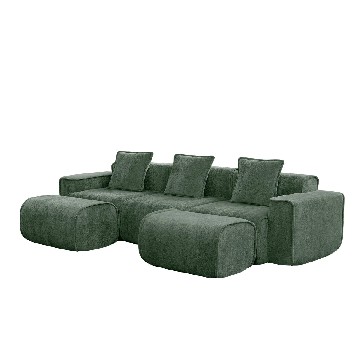 Modular 3-Seat Velvet Boneless Sectional Sofa With Ottoman - Omega Lifestyles