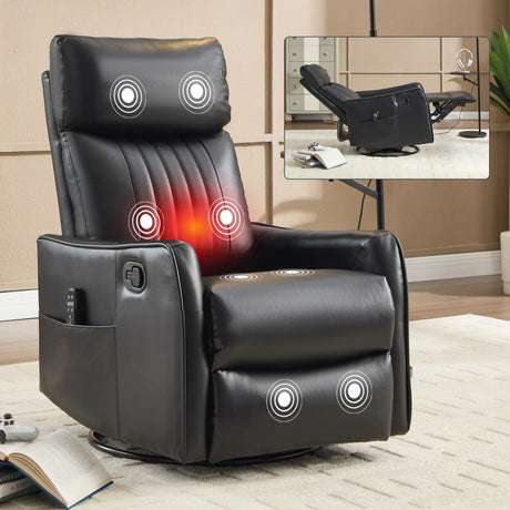 Black Faux Leather Medium-Firm Heat Massage Recliner Chair - Omega Lifestyles