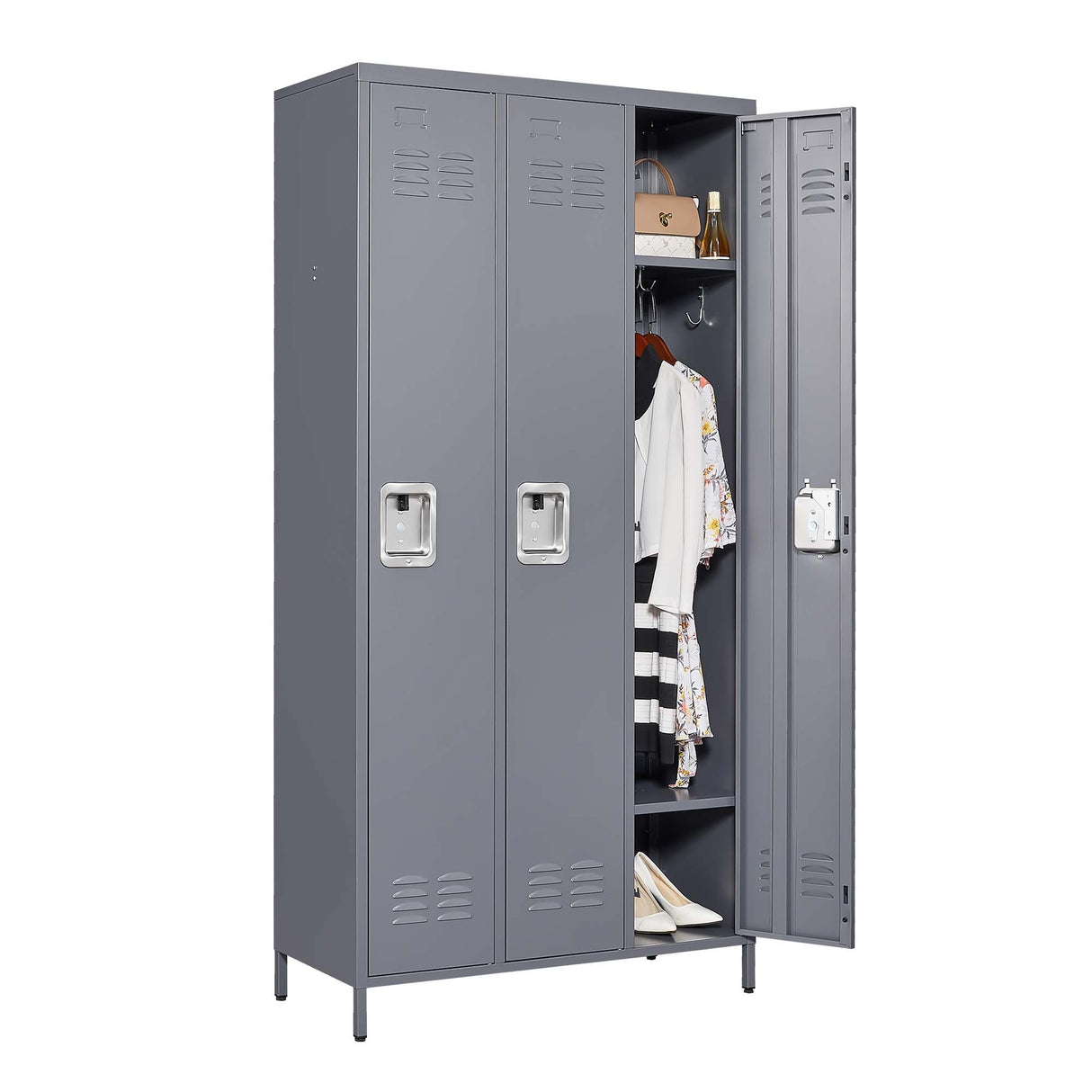 Gray 3 Door Metal Lockers With Individual Door Locks