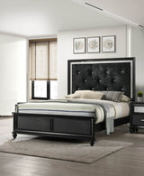 Modern Glam Black Upholstered Queen Panel Bed Frame