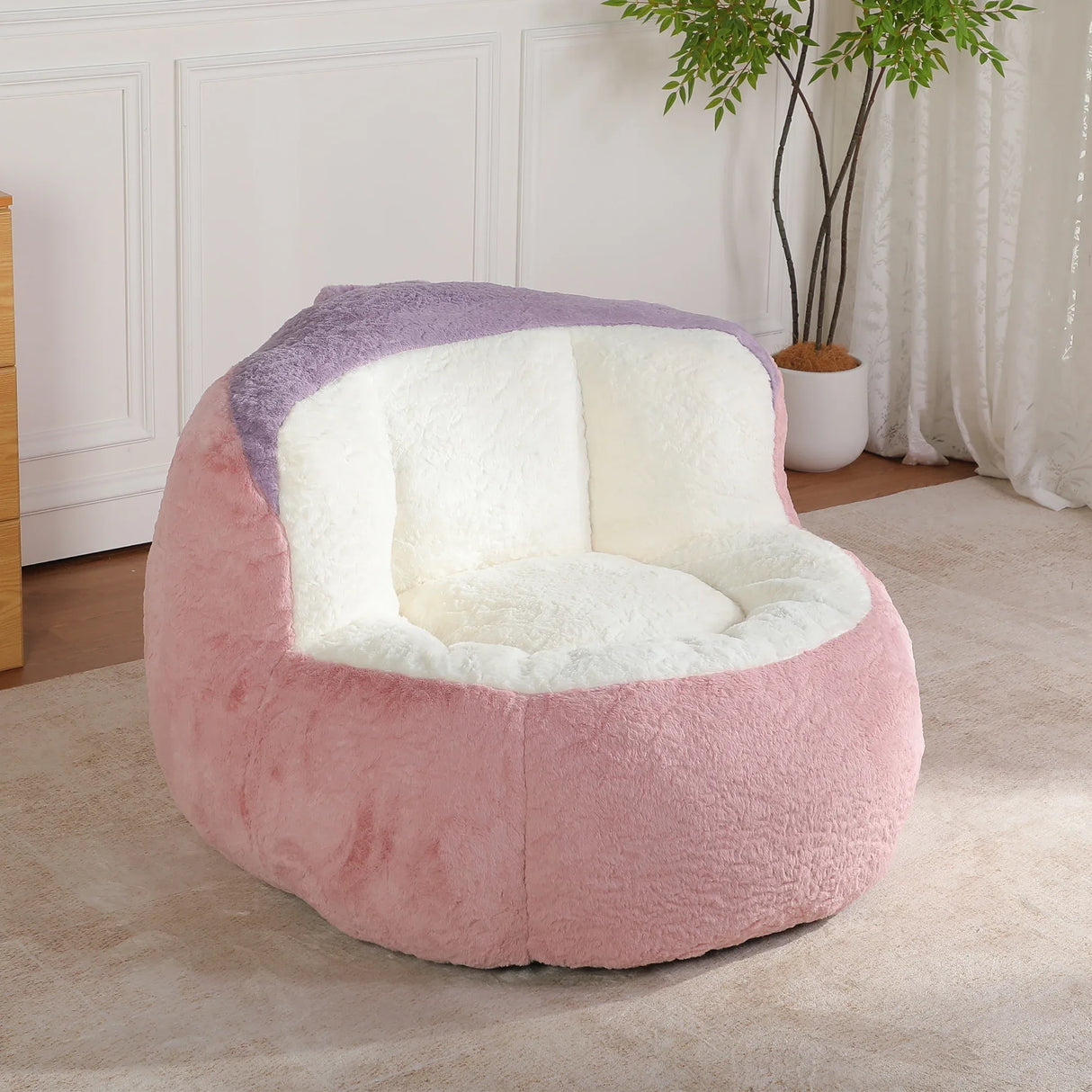 Multicolor Faux Fur Oversized Foam-Filled Bean Bag Chair - Omega Lifestyles