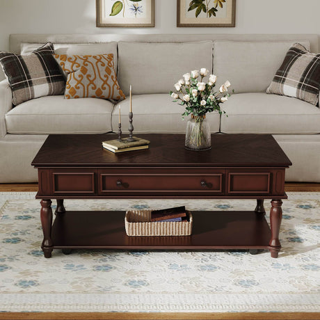 Retro Farmhouse Coffee Table With Drawer And Wheels - Sleep Galleria