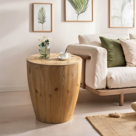 Vintage Fir Wood Barrel Shaped Coffee Table With Storage - Sleep Galleria