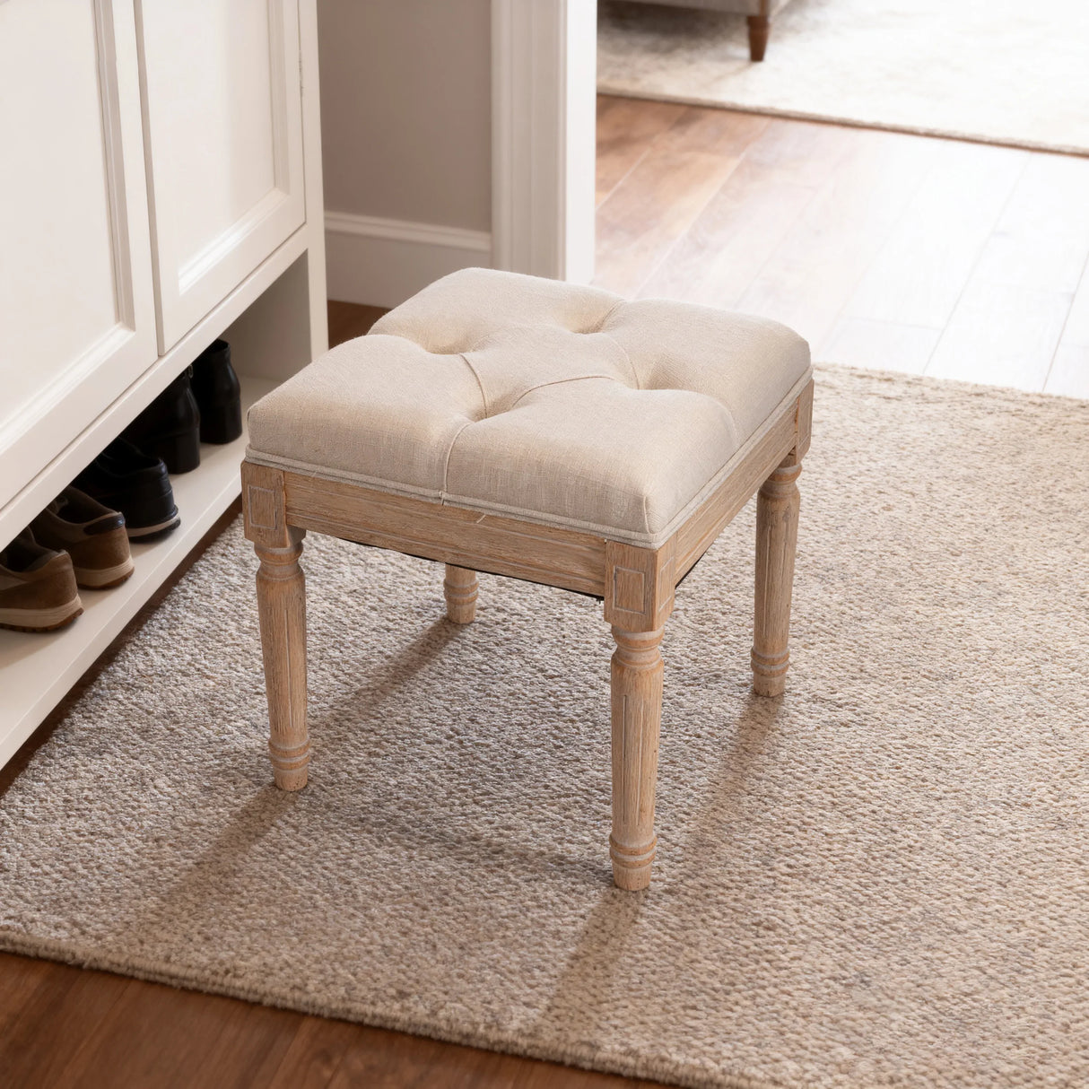 Rustic Square Padded Upholstered Ottoman Bench - Omega Lifestyles