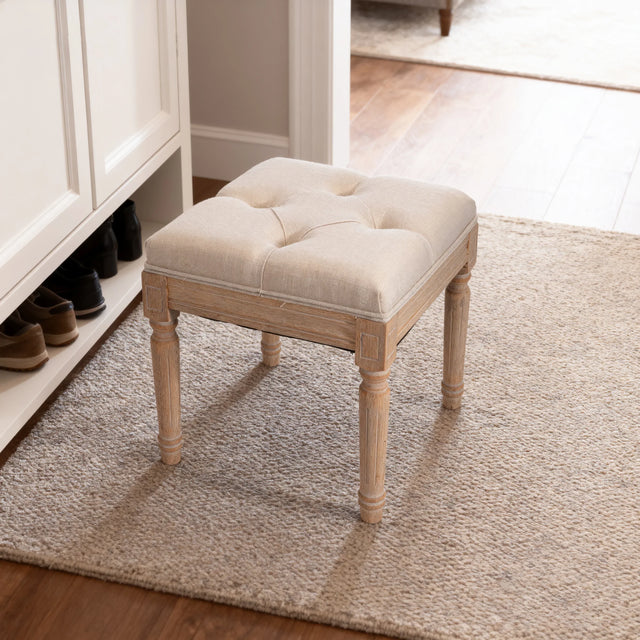 Rustic Square Padded Upholstered Ottoman Bench - Omega Lifestyles