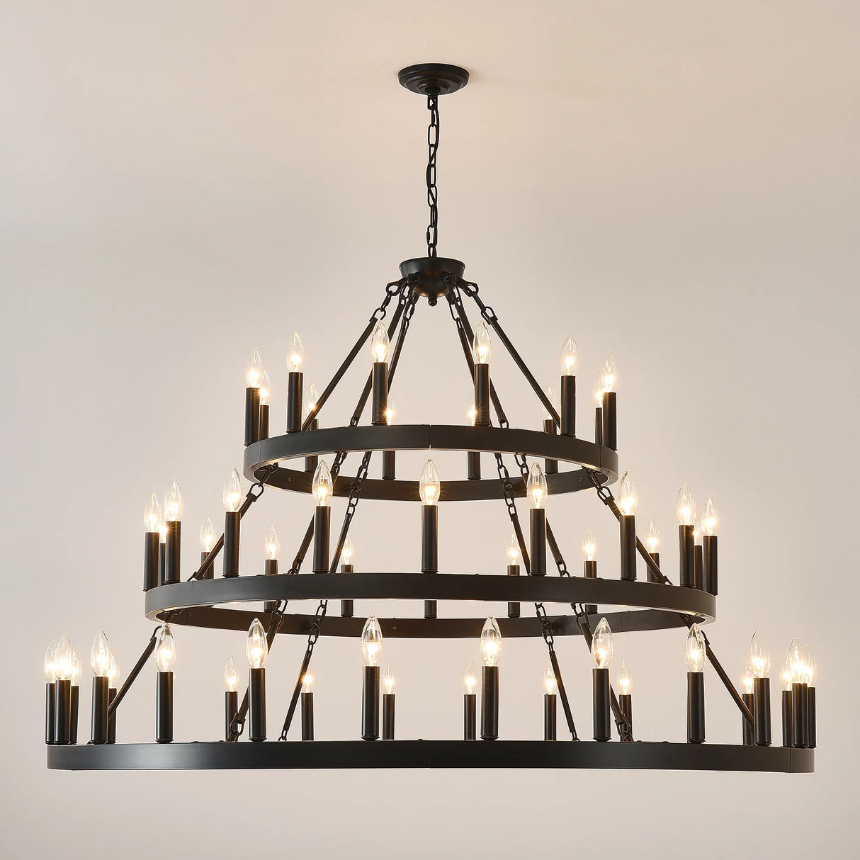 Farmhouse Wagon Wheel 36-Light Matte Black Chandelier - Omega Lifestyles