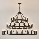 Farmhouse 54-Light Matte Black Wagon Wheel Chandelier - Omega Lifestyles