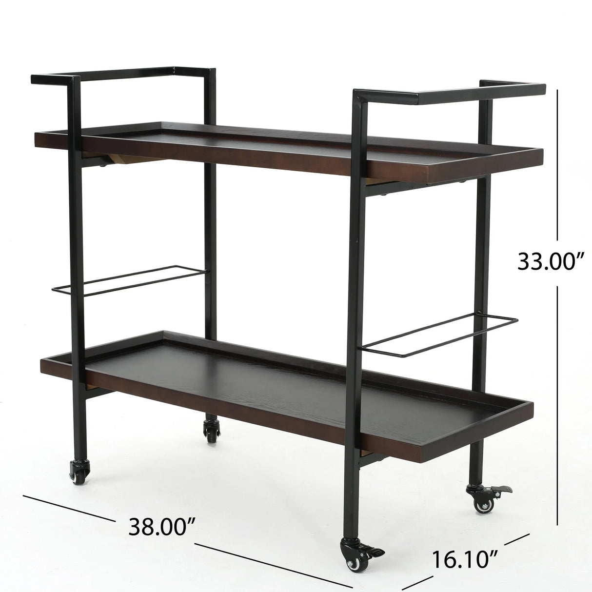 Modern Industrial Walnut Wood Rolling Bar Cart - Omega Lifestyles